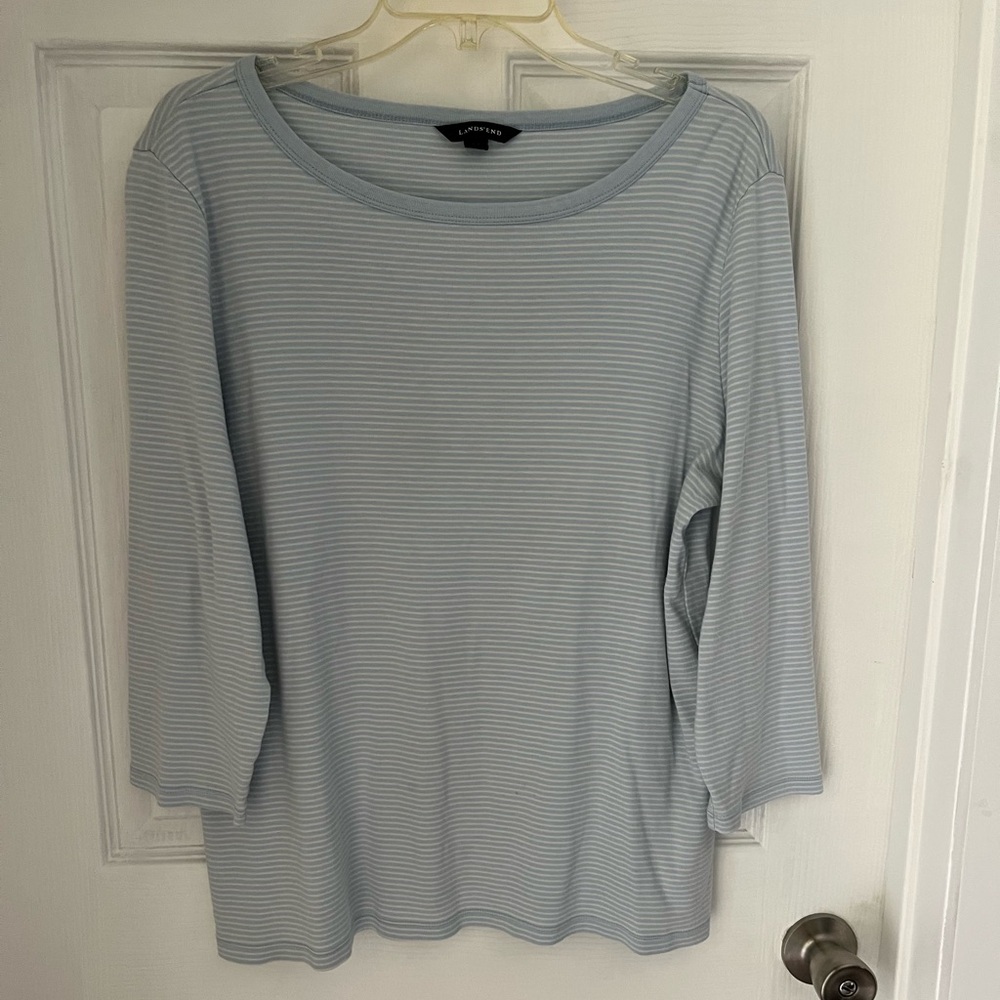 Lands' End Women's Soft Blue Striped Tee